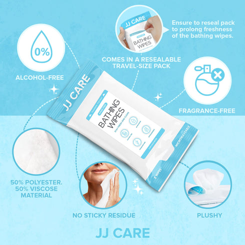 JJ CARE Shower Wipes For Adults No Rinse (Pack of 10, 40)